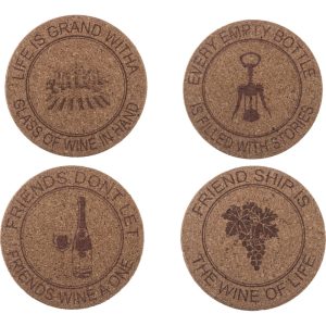 Set suport pentru 4 pahare NATURA, 9,8 cm, MDF